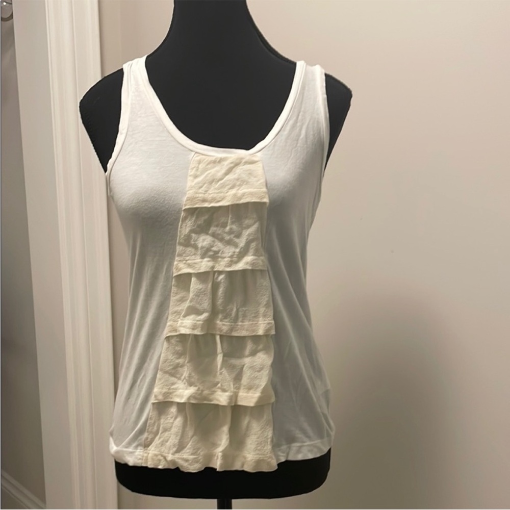 Theory Cream Ruffle Tank Top